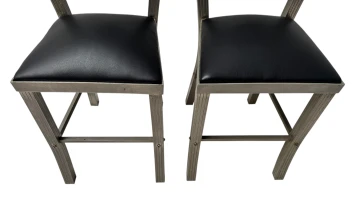 Two French Art Deco Side Chairs with Black Leather Seats, 1930s